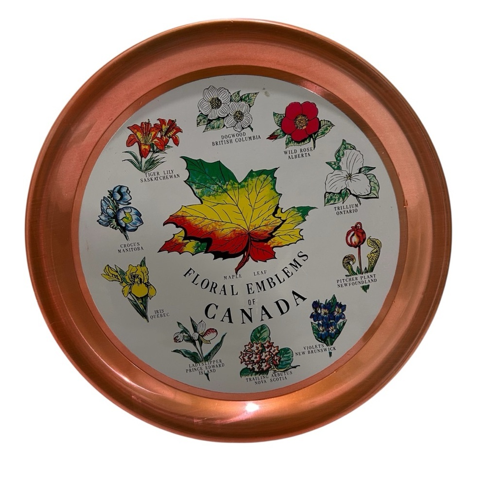 Vintage Mid-Century Metal Serving Tray-Floral Emblems of Canada